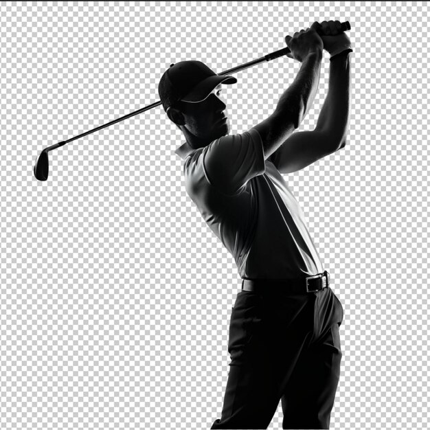 Golfer swinging club con postura controllata con conce tshirt concentrato inchiostro tatuaggio contorno design cnc