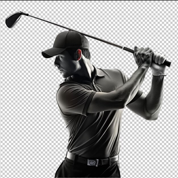 PSD golfer swinging club with controlled pose with focused conce tshirt tattoo ink outline cnc design