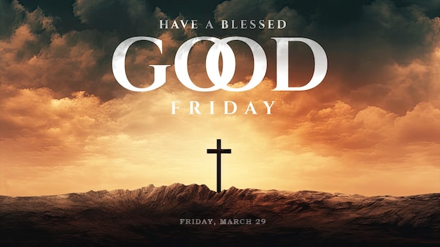 PSD good friday banner template with cross wood