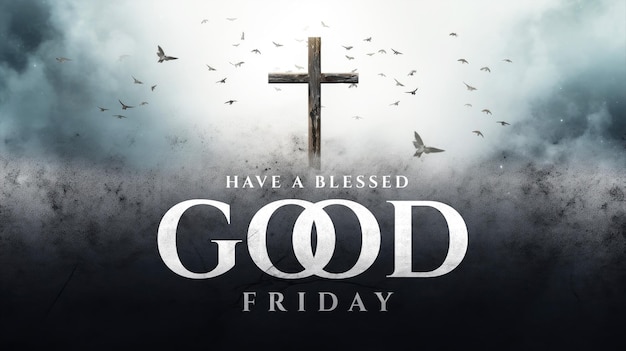 PSD good friday banner template with cross wood