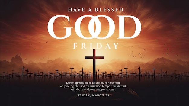 PSD good friday banner template with cross wood