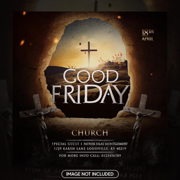 Good Friday Church Flyer (グッド・フライデー・チャーチ・フライヤー) ソーシャル・メディア・フライアー・ポストやウェブ・バナー・テンプレート