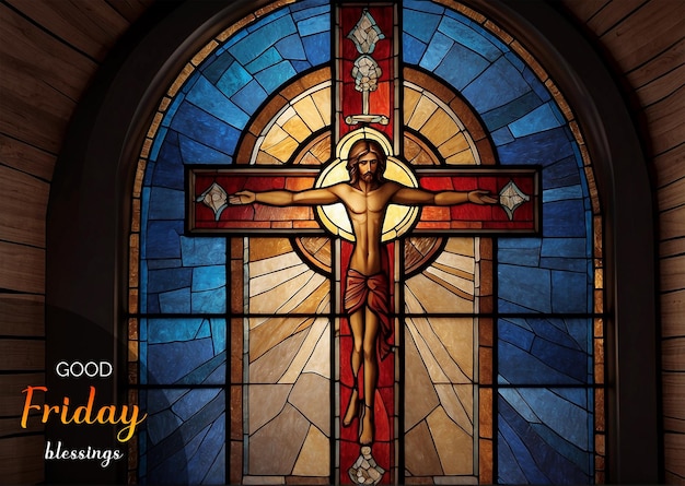 PSD good friday concept christian cross against a stainedglass window merging religious symbolism