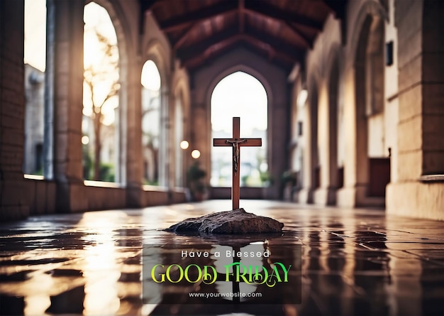 Good friday concept christian cross in a church courtyard inviting reflection on the spiritual sign