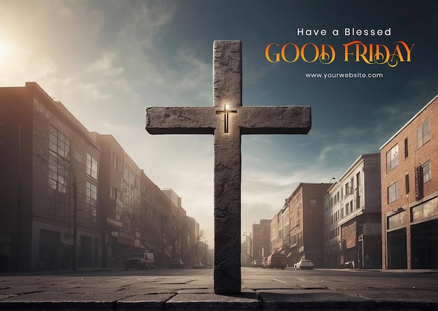 Good friday concept christian cross in a cityscape