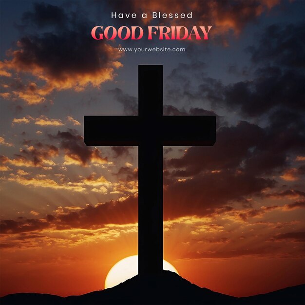 グッド・フライデー・コンセプト キリスト教の十字架のシルエットが日没の背景に描かれています