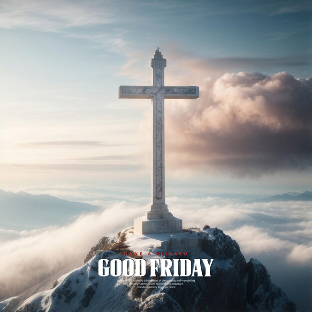 PSD good friday poster template design by christian holy week concept with cross