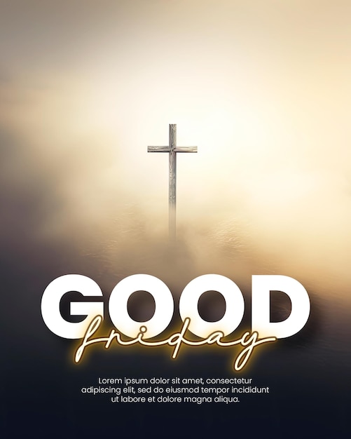 PSD good friday poster template with cross background hazy worship background art christianity