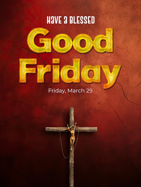 PSD good friday poster template with cross background