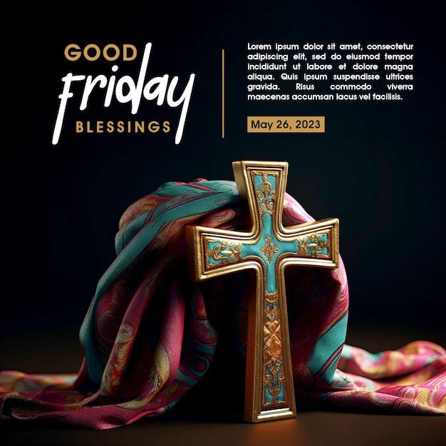 PSD a good friday poster template with cross and shawl background