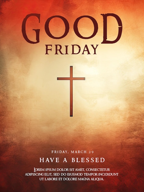 PSD good friday poster template with cross wood