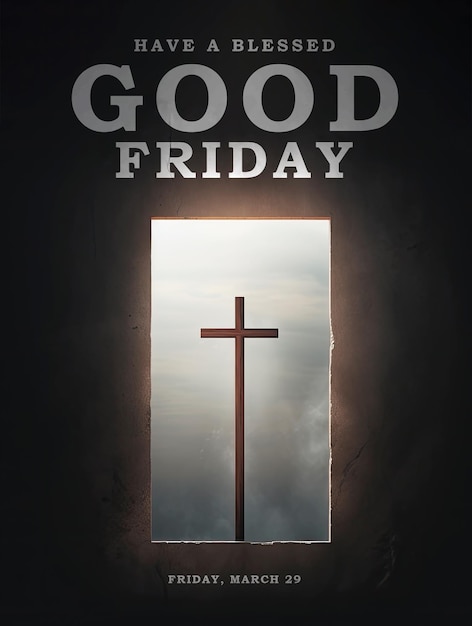 Good friday poster template with cross wood