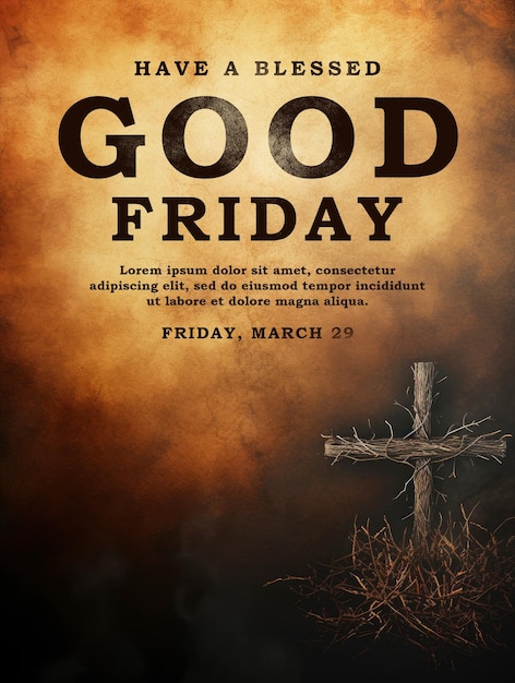 PSD good friday poster template with cross wood