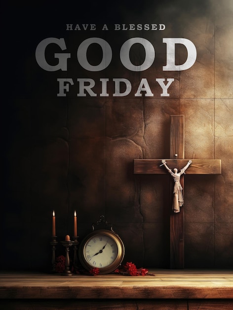 PSD good friday poster template with cross wood