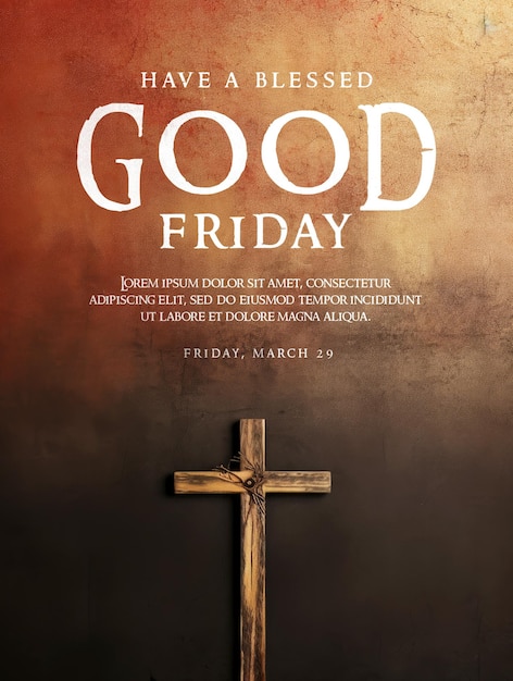 PSD good friday poster template with cross wood