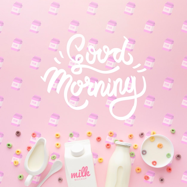 PSD good morning message on table and milk with cereals