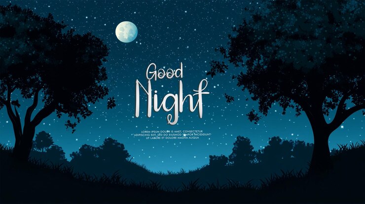 PSD good night time landscape with dark tree outlines