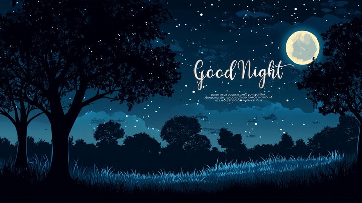 PSD good night time landscape with dark tree outlines