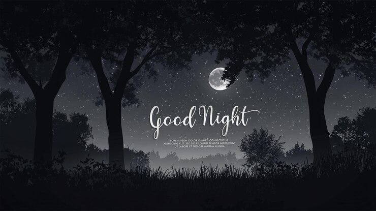 PSD good night time landscape with dark tree outlines