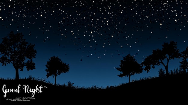 暗い木の輪郭を持つ良い夜の風景