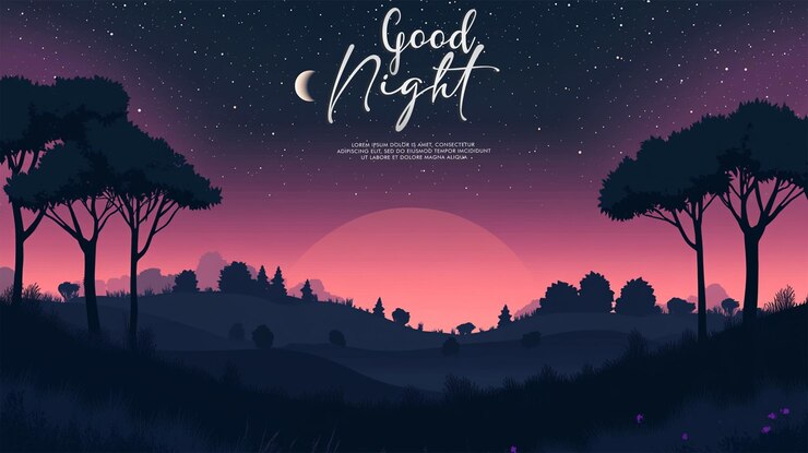 PSD good night time landscape with dark tree outlines