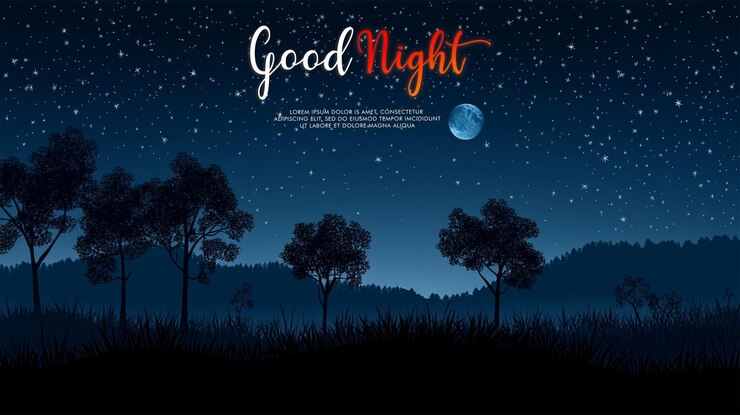 PSD good night time landscape with dark tree outlines