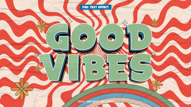 PSD good vibes 3d editable text effect