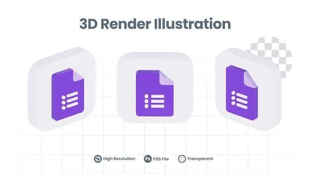 PSD google formulieren 3d pictogram logo concept in ronde hoek vierkant in isometrisch geïsoleerd renderen