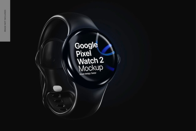 Google pixel watch 2 с макетным видом с черным фоном