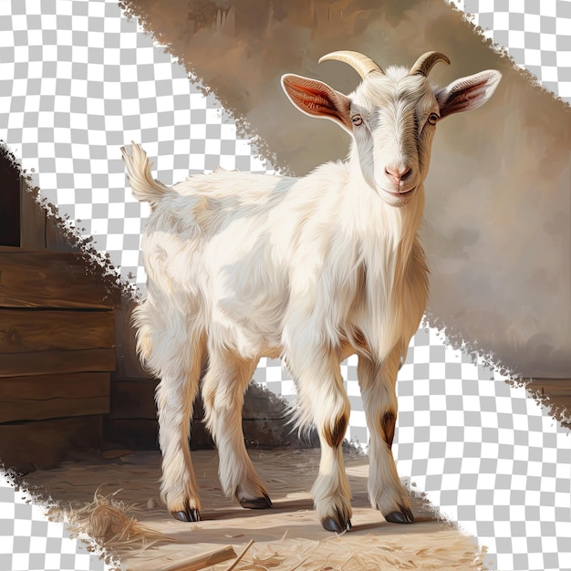 PSD gorgeous goat on a rural farm striking a pose transparent background