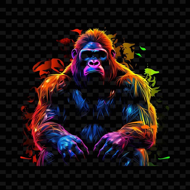 PSD gorilla wilderness majesty serrated neon lines tropical foli png y2k shapes transparent light arts