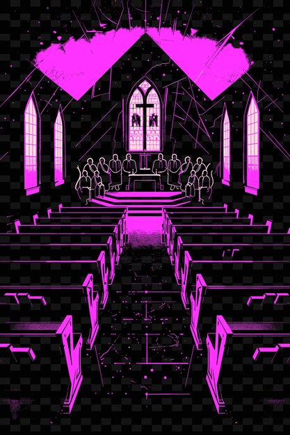 PSD coro gospel che canta in una chiesa con vetrate finestre illustrazione vettoriale idea di poster musicale