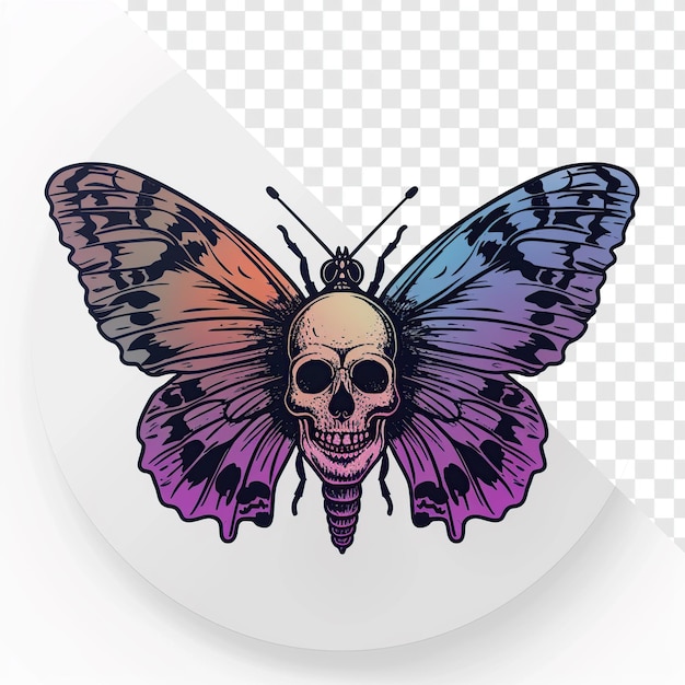 PSD gothic butterfly with skull t shirt graphic in circle on transparent background