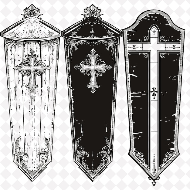 PSD gothic coffin folk art met houten plankpatroon en png-contourframe op schone achtergrond collectie