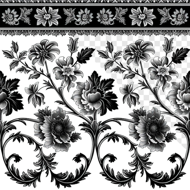 PSD gothic floral zwart-en-wit patroon trim illustratie