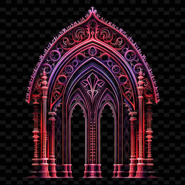 Готика готическая архитектура линии богато украшенные детали глубокий фиолетовый png y2k формы прозрачный свет искусство