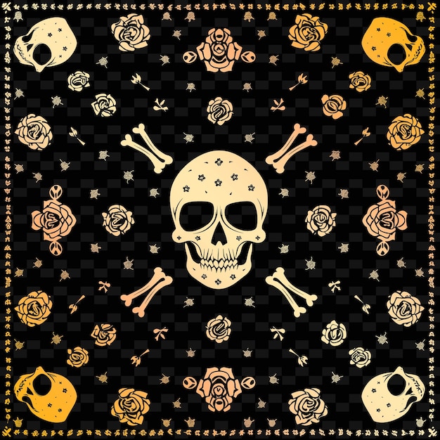 PSD gothic skull folk art with bone pattern and rose details sma illustration decor motifs collection