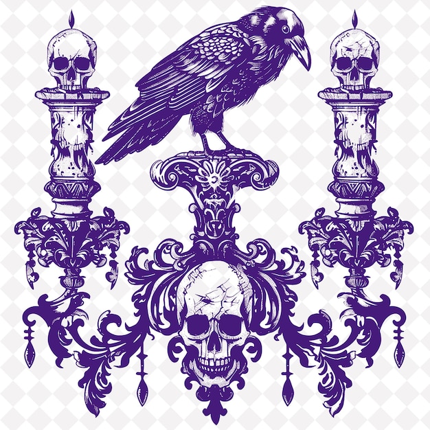 PSD gothic style lamp folk art met raven design en s png outline frame op schone achtergrond collectie
