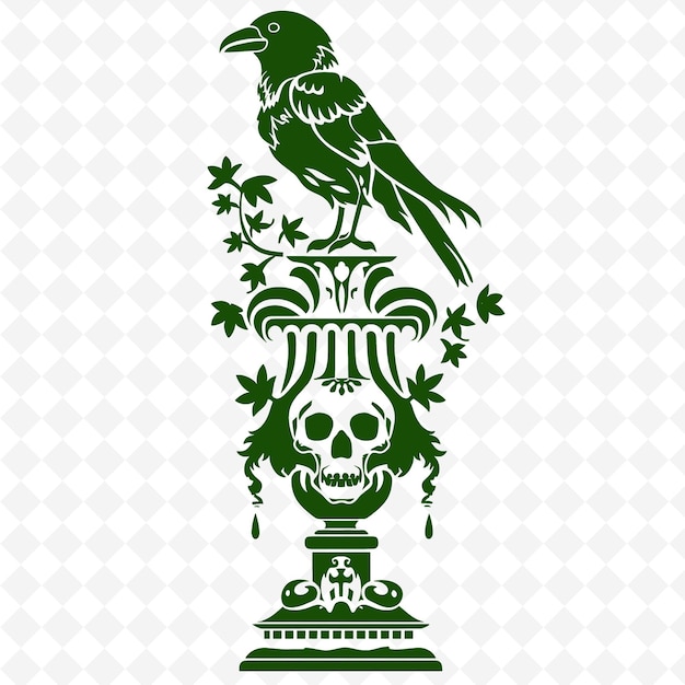 PSD gothic style lamp outline met raven design en skull symbo illustratie decor motifs collectie