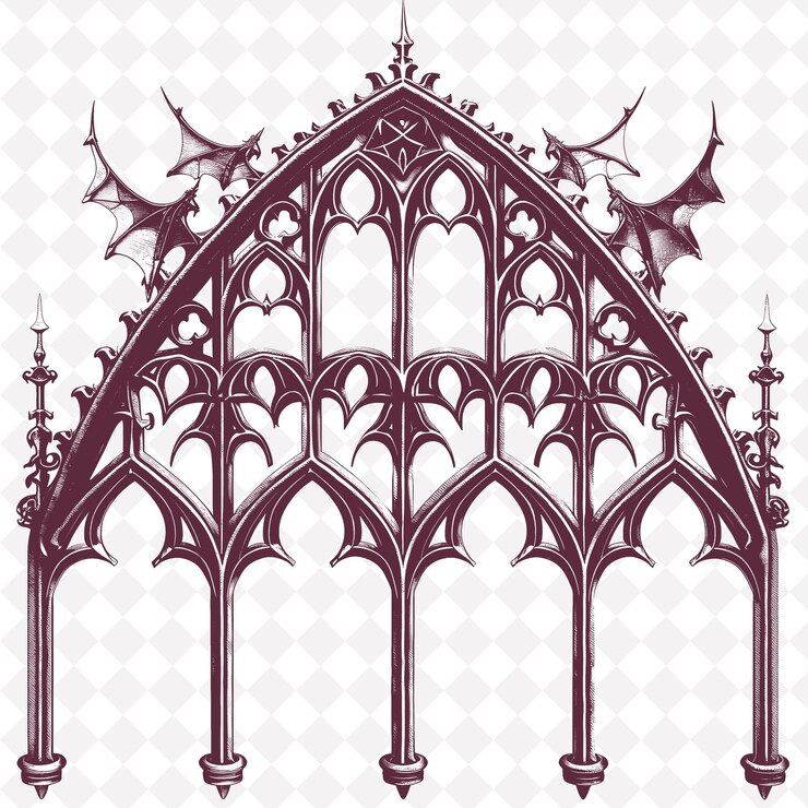 PSD gothic trellis forged from black iron embellished with point outline natural decorative design