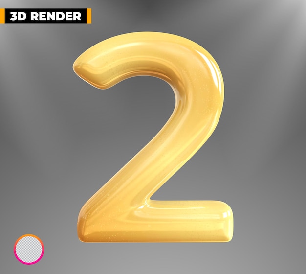 Goud 2 nummer 3d-rendering geïsoleerd op transparante background