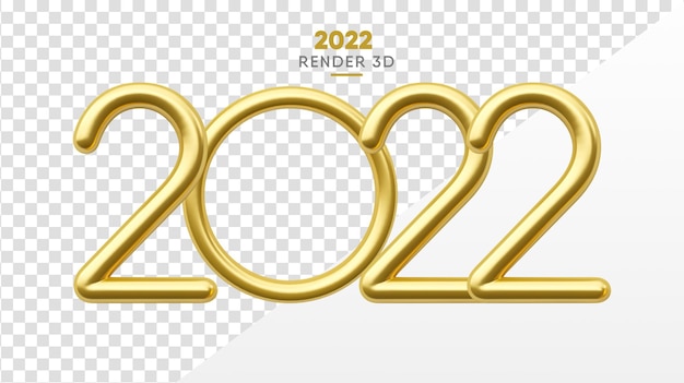Goud 2022 Nieuwjaar 3D-rendering geïsoleerd op transparante background