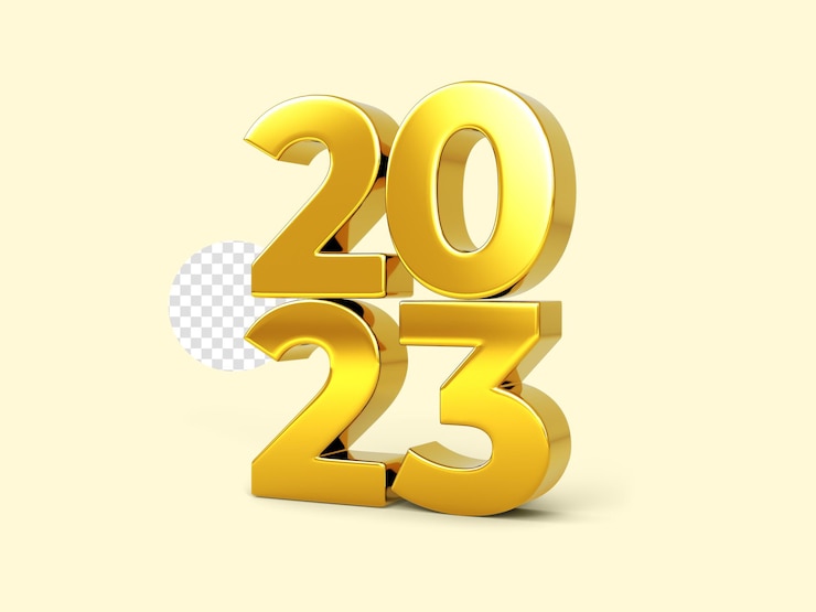 PSD goud 2023 nieuwjaar 3d-rendering geïsoleerd op transparante background
