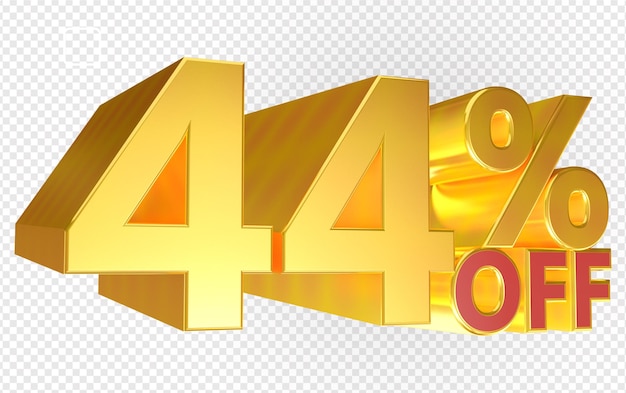 Goud 44 procent korting op 3d-teken op geen achtergrond speciale aanbieding 44 kortingstag verkoop tot 44 procent