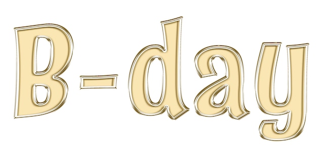 PSD goud word glas glans tekst letter party design b-day