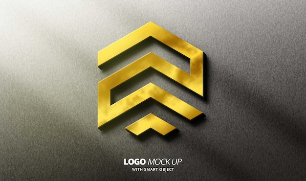 Gouden 3d-logo mockup op de muur sjabloonontwerp