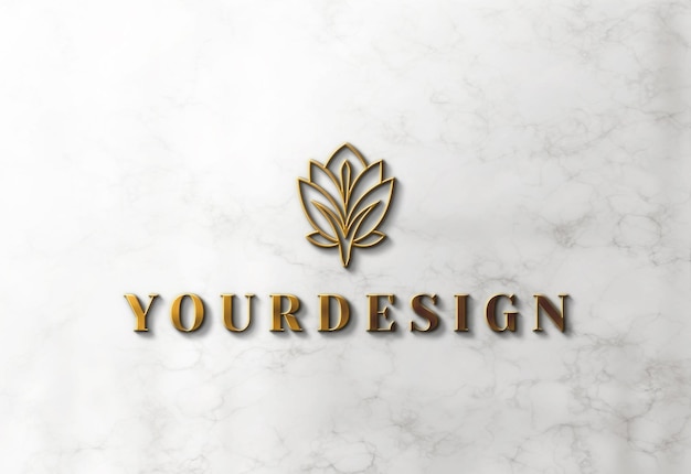 Gouden 3d logo teken mockup op witte marmeren muur