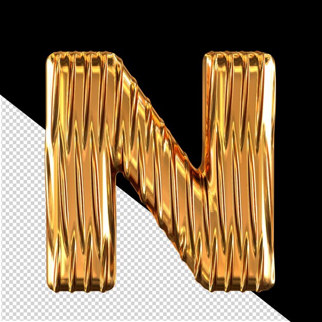 Gouden 3d symbool met verticale ribben letter n