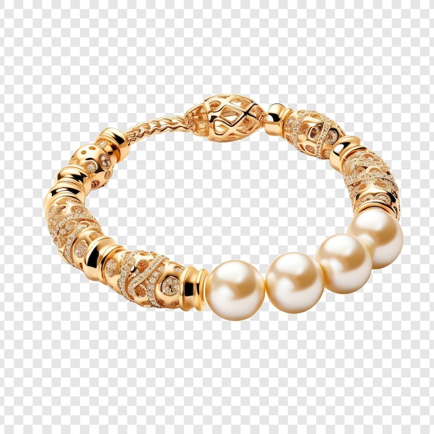 PSD gouden armband met parels en kralen geïsoleerd op transparante achtergrond