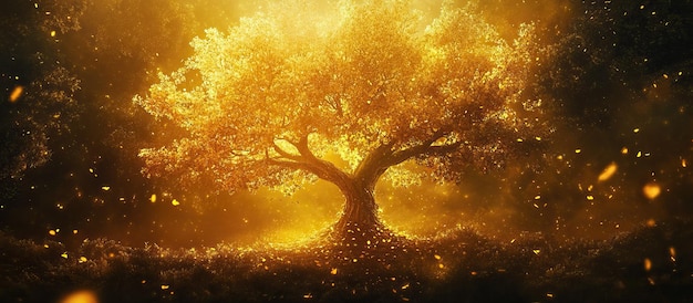 Gouden boom in een mystiek bos